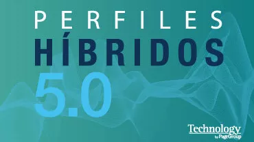 Texto que dice 'Perfiles Híbridos 5.0' con fondo verde y azul.