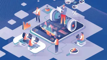 Personas trabajando en entorno digital con gráficos y tabletas.