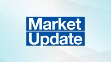 Texto que dice 'Market Update' sobre fondo azul claro.
