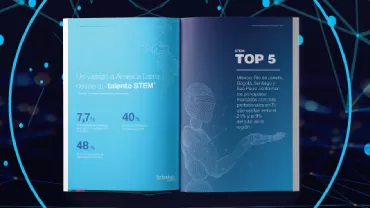 Revista abierta destaca el talento STEM en América Latina con infografías y texto.