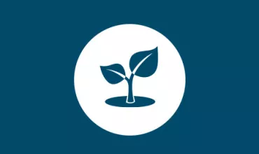 Icono de una plántula en círculo blanco sobre fondo azul.