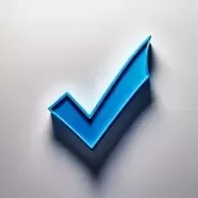 Ícono de marca de verificación azul sobre fondo claro, representando aprobación y validación.